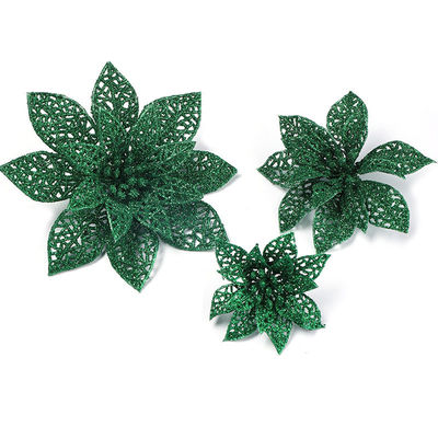 Decoración del día de Navidad Flor de Navidad de 15 cm de doble capa Árbol de Navidad hueco Flor decorativa de oro Flor en polvo