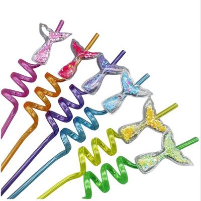 Decoración de impresión de corte a presión Navidad Reutilizable Glitter Estrellas Sirena pajitas para la fiesta de cumpleaños de la sirena favores 24pcs