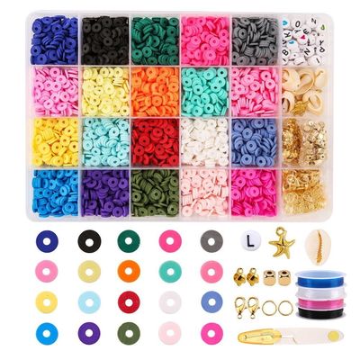 Perlas de arcilla de polímero Ronda plana en forma redonda para joyería de bricolaje Kit de fabricación de joyas Loops hechos a mano Brazaletes collar Orecillos