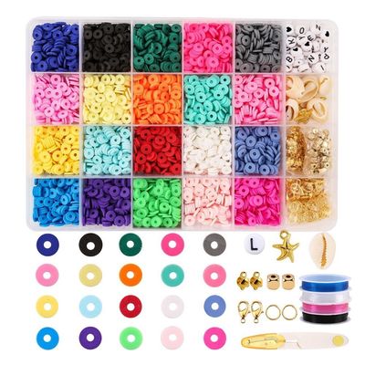 Perlas de arcilla de polímero Ronda plana en forma redonda para joyería de bricolaje Kit de fabricación de joyas Loops hechos a mano Brazaletes collar Orecillos