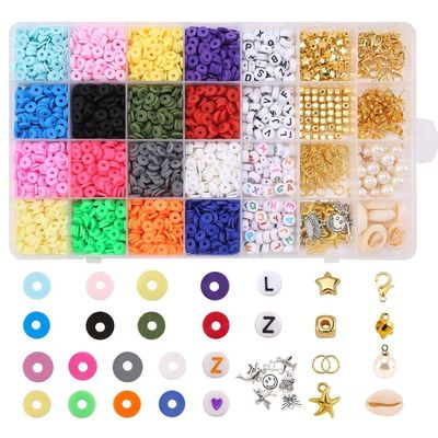 Perlas de arcilla de polímero Ronda plana en forma redonda para joyería de bricolaje Kit de fabricación de joyas Loops hechos a mano Brazaletes collar Orecillos