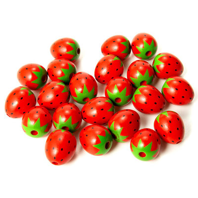 Perlas de artesanía de madera roja estilo flor Perlas de fresa de madera para joyería Hacer artesanías DIY