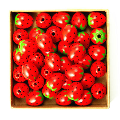 Perlas de artesanía de madera roja estilo flor Perlas de fresa de madera para joyería Hacer artesanías DIY