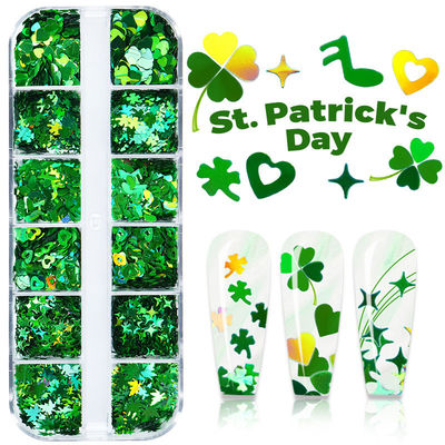 Miles de opciones ofrecidas Caja Colección de festivales irlandeses Sequins Día de San Patricio Sequins Clover Sequins verdes para uñas Accesorios