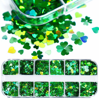 Miles de opciones ofrecidas Caja Colección de festivales irlandeses Sequins Día de San Patricio Sequins Clover Sequins verdes para uñas Accesorios