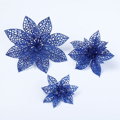 Decoración del día de Navidad Flor de Navidad de 15 cm de doble capa Árbol de Navidad hueco Flor decorativa de oro Flor en polvo