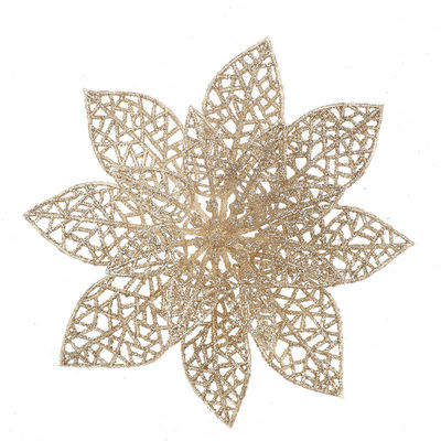 Decoración del día de Navidad Flor de Navidad de 15 cm de doble capa Árbol de Navidad hueco Flor decorativa de oro Flor en polvo