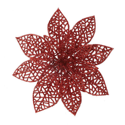 Decoración del día de Navidad Flor de Navidad de 15 cm de doble capa Árbol de Navidad hueco Flor decorativa de oro Flor en polvo