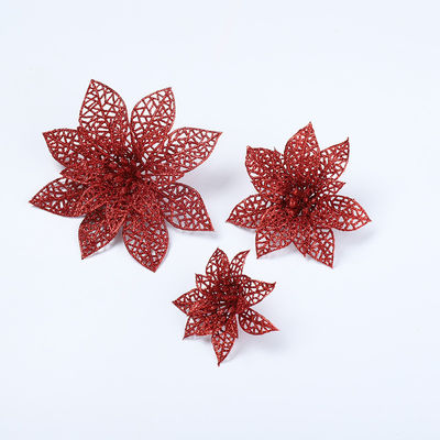 Decoración del día de Navidad Flor de Navidad de 15 cm de doble capa Árbol de Navidad hueco Flor decorativa de oro Flor en polvo