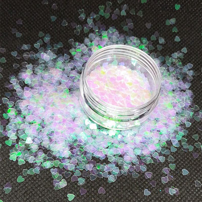 Graduación Ramadán Día de San Valentín Escuela Material PET Brillo en forma de corazón con Bio Brillo Uñas MOQ 1kg en 365 colores