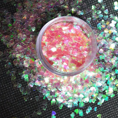Graduación Ramadán Día de San Valentín Escuela Material PET Brillo en forma de corazón con Bio Brillo Uñas MOQ 1kg en 365 colores
