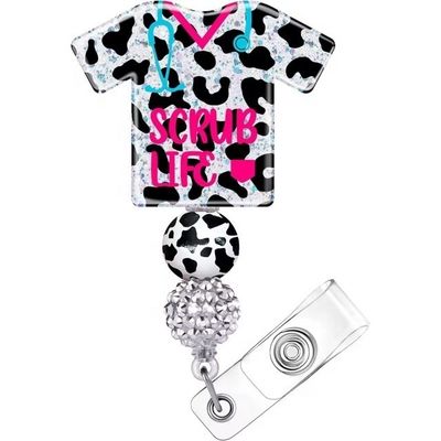Color personalizado Moda Resina Brillo Perlas Acrílicas Retráctiles Enfermería Insignia Carrete Anime lindo Nombre Etiqueta Tarjeta de identificación Portador de cordón