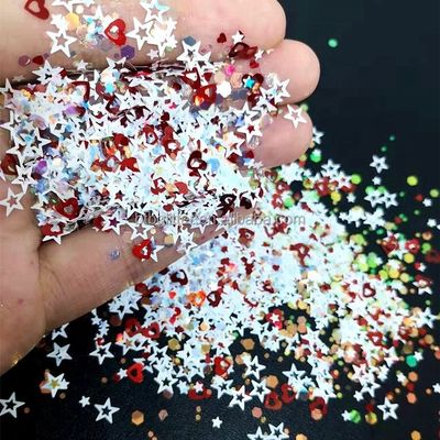 Resistente a altas temperaturas Brillo mixto Estrella abierta Corazón abierto Formas gruesas Sequins Brillo epoxi para resistencia a los disolventes