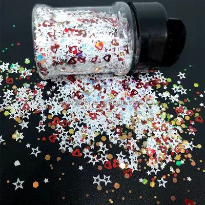 Resistente a altas temperaturas Brillo mixto Estrella abierta Corazón abierto Formas gruesas Sequins Brillo epoxi para resistencia a los disolventes