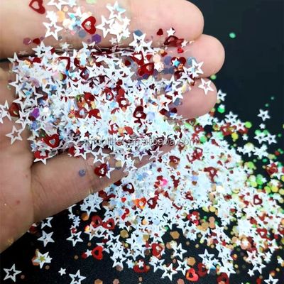 Resistente a altas temperaturas Brillo mixto Estrella abierta Corazón abierto Formas gruesas Sequins Brillo epoxi para resistencia a los disolventes