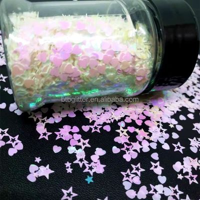 Color personalizado a granel Corazón rosa de forma de estrella abierta 2 oz o 1 kg Bolsa de embalaje Poliéster mezclas de forma gruesa Glitter uñas Oportunidad de Pascua
