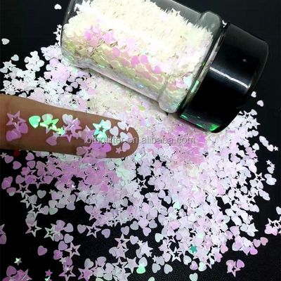 Color personalizado a granel Corazón rosa de forma de estrella abierta 2 oz o 1 kg Bolsa de embalaje Poliéster mezclas de forma gruesa Glitter uñas Oportunidad de Pascua
