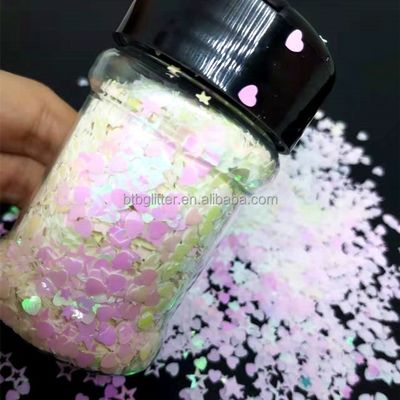 Color personalizado a granel Corazón rosa de forma de estrella abierta 2 oz o 1 kg Bolsa de embalaje Poliéster mezclas de forma gruesa Glitter uñas Oportunidad de Pascua