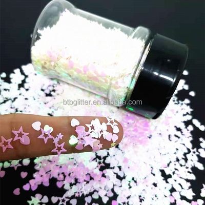 Color personalizado a granel Corazón rosa de forma de estrella abierta 2 oz o 1 kg Bolsa de embalaje Poliéster mezclas de forma gruesa Glitter uñas Oportunidad de Pascua