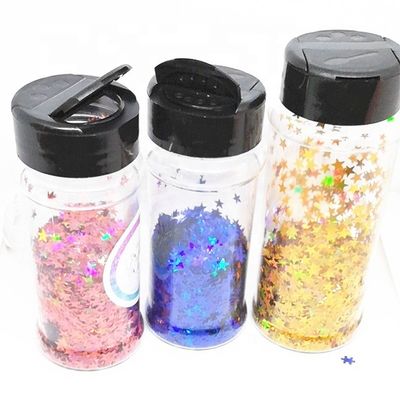 Decoración del hogar 1 oz 2 oz 3 oz 5 oz Glitter Shaker de plástico con filtro de tapa negra y tapa abierta en Europa Característica regional