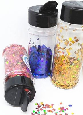 Decoración del hogar 1 oz 2 oz 3 oz 5 oz Glitter Shaker de plástico con filtro de tapa negra y tapa abierta en Europa Característica regional