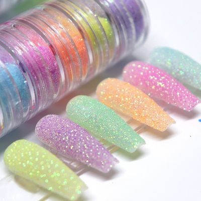 Polyester Glitter Heart Neon Fosfor Powder Nail Glitter Powder fabrica uñas cromadas con PET y PET