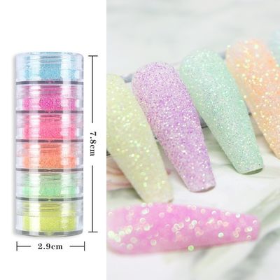 Polyester Glitter Heart Neon Fosfor Powder Nail Glitter Powder fabrica uñas cromadas con PET y PET
