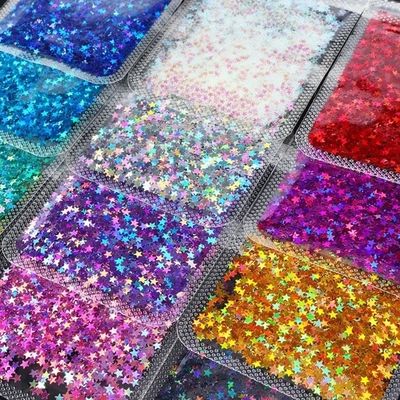 Bolsa de cosméticos de poliéster en forma de estrella con brillo de plata holográfico de 3 mm para juguetes de colores en la graduación y el Día de San Valentín
