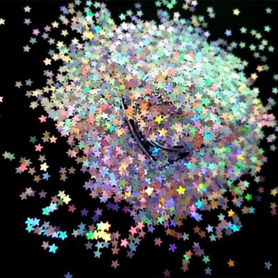 Bolsa de cosméticos de poliéster en forma de estrella con brillo de plata holográfico de 3 mm para juguetes de colores en la graduación y el Día de San Valentín