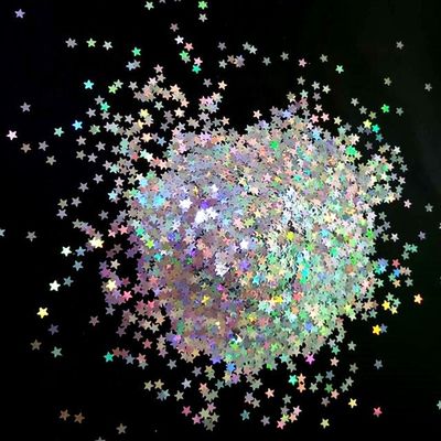 Bolsa de cosméticos de poliéster en forma de estrella con brillo de plata holográfico de 3 mm para juguetes de colores en la graduación y el Día de San Valentín