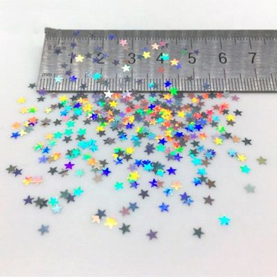 Bolsa de cosméticos de poliéster en forma de estrella con brillo de plata holográfico de 3 mm para juguetes de colores en la graduación y el Día de San Valentín
