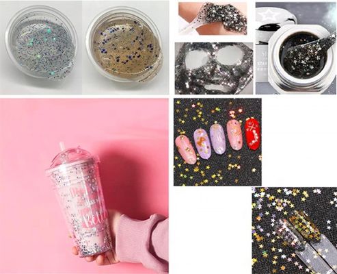 Bolsa de cosméticos de poliéster en forma de estrella con brillo de plata holográfico de 3 mm para juguetes de colores en la graduación y el Día de San Valentín