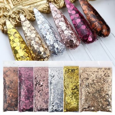 DIY Envasado en bolsas de uñas Glitter astringente Flax Drop Glue Fill Flash Sheet Chunky mezcla de oro Glitter con materiales y OEM / ODM