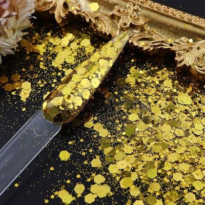 DIY Envasado en bolsas de uñas Glitter astringente Flax Drop Glue Fill Flash Sheet Chunky mezcla de oro Glitter con materiales y OEM / ODM