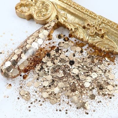 DIY Envasado en bolsas de uñas Glitter astringente Flax Drop Glue Fill Flash Sheet Chunky mezcla de oro Glitter con materiales y OEM / ODM