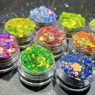 OEM/ODM Sí Camaleón Ojo de Gato Brillo Sequins Maquillaje Dedo Uña Belleza DIY Arenas rápidas Mahjong Gota pegamento Uña Parche de uñas Brillo