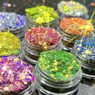 OEM/ODM Sí Camaleón Ojo de Gato Brillo Sequins Maquillaje Dedo Uña Belleza DIY Arenas rápidas Mahjong Gota pegamento Uña Parche de uñas Brillo