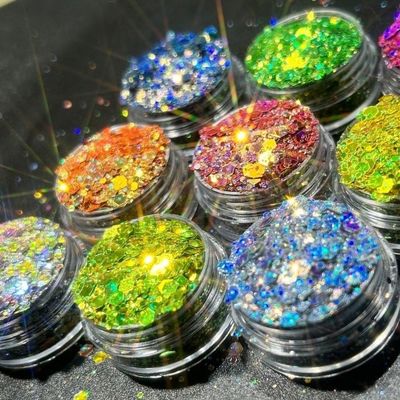 OEM/ODM Sí Camaleón Ojo de Gato Brillo Sequins Maquillaje Dedo Uña Belleza DIY Arenas rápidas Mahjong Gota pegamento Uña Parche de uñas Brillo