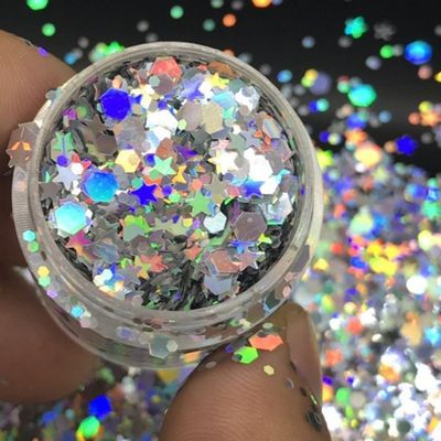 Otros suministros navideños Corte a presión Impresión holográfica de plata Chunky Glitter con mezclas de estrellas