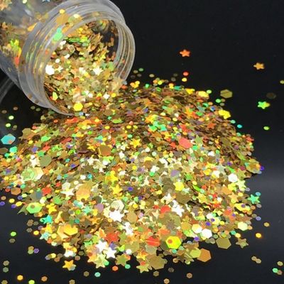 Otros suministros navideños Corte a presión Impresión holográfica de plata Chunky Glitter con mezclas de estrellas