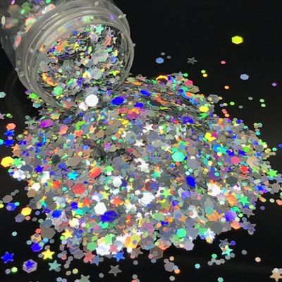 Otros suministros navideños Corte a presión Impresión holográfica de plata Chunky Glitter con mezclas de estrellas