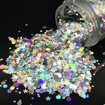 Otros suministros navideños Corte a presión Impresión holográfica de plata Chunky Glitter con mezclas de estrellas