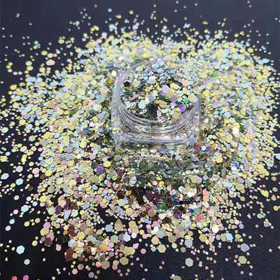 Excelente efecto de arte de uñas mezclado con polvo de brillo de camaleón