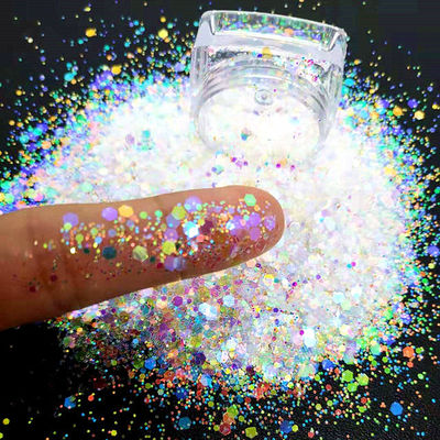 Brillo iridiscente blanco para piso epoxi Hexágono mezcla de brillo de Navidad resistente a los rayos UV y al calor