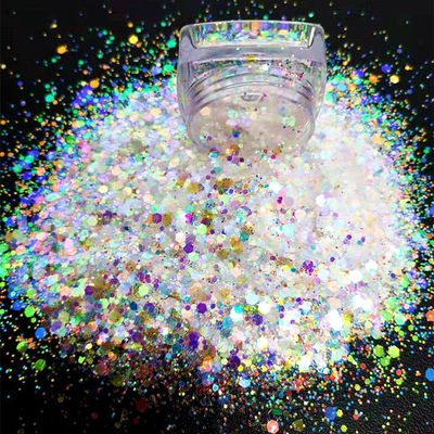 Brillo iridiscente blanco para piso epoxi Hexágono mezcla de brillo de Navidad resistente a los rayos UV y al calor