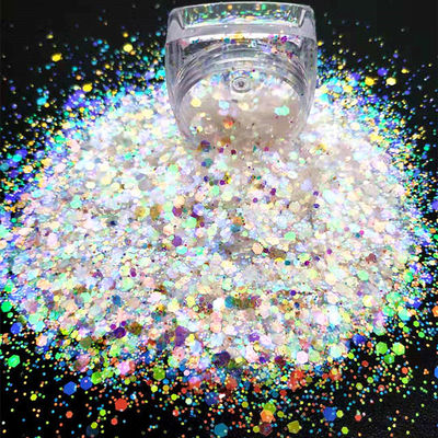 Brillo iridiscente blanco para piso epoxi Hexágono mezcla de brillo de Navidad resistente a los rayos UV y al calor