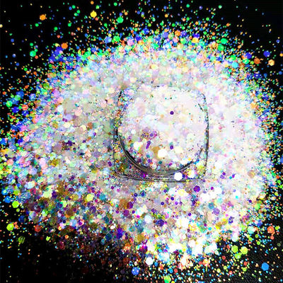 Brillo iridiscente blanco para piso epoxi Hexágono mezcla de brillo de Navidad resistente a los rayos UV y al calor