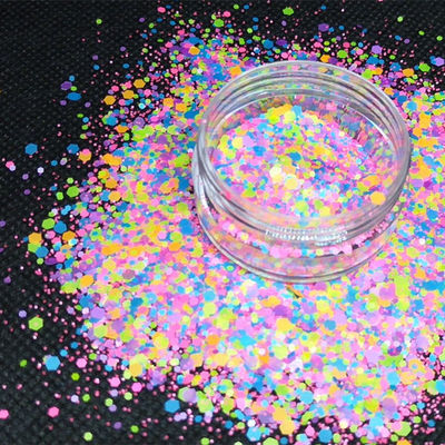 Excelente efecto de arte de uñas neón brillo rosa y neón rosa mezclado de brillo para un aspecto deslumbrante
