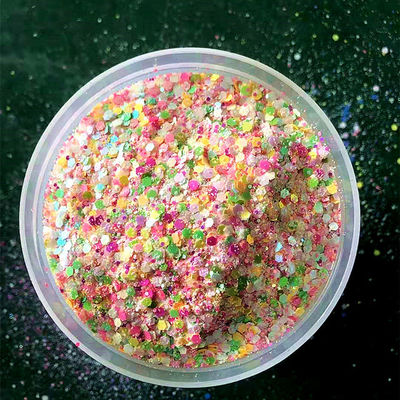 Glitter mezclado hexágono mezclado de Chunky Glitter ecológico resistente a los disolventes poliéster perla iridiscente