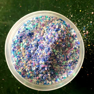 Glitter mezclado hexágono mezclado de Chunky Glitter ecológico resistente a los disolventes poliéster perla iridiscente
